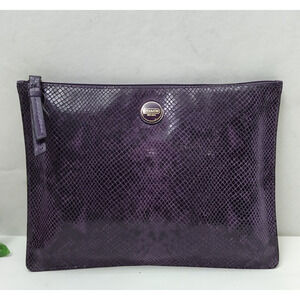 Coach Purple Leather Python Embossed Zipper Closure Clutch Pouch Wallet